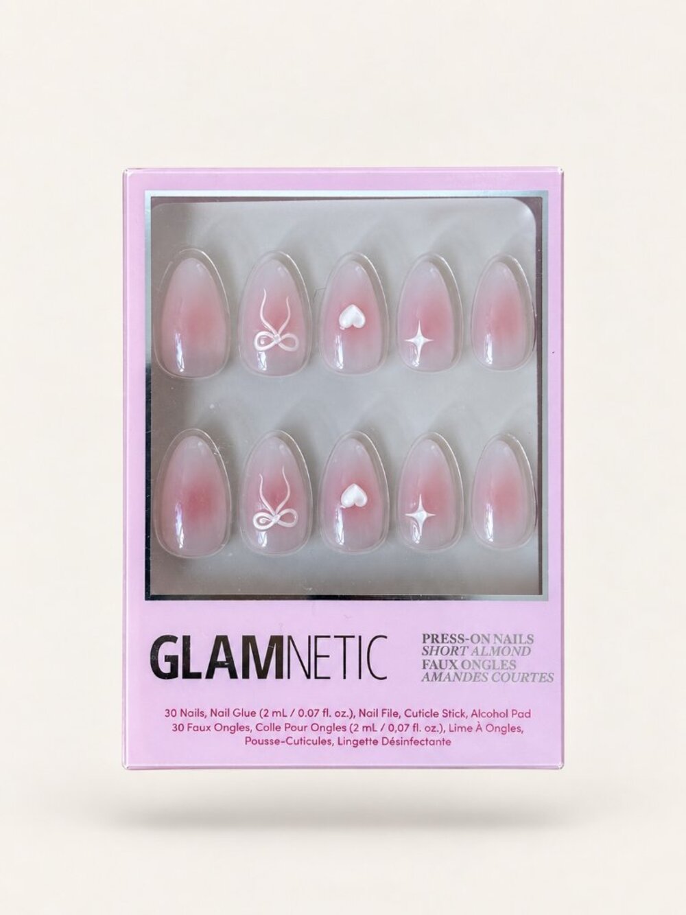 Glamnetic Press On Nails - Short Almond, Glossy Fake Nails 30 Pc Full Kit